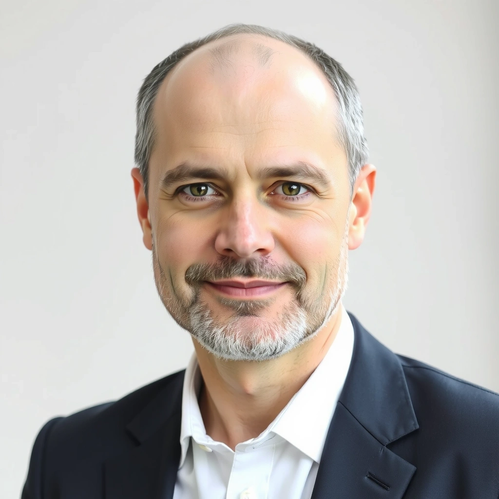 Portrait of a male Head of Research & Development, looking thoughtful and intelligent.